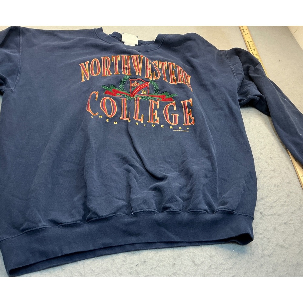 Vintage Northwestern College Red Raiders Sweatshirt Navy Blue XL Distressed